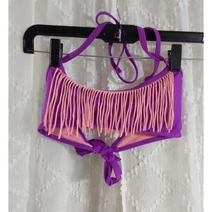 OP Ocean Pacific Womens Purple Pink Fringe Halter Bikini Top Size M 7-9 OPS24351
